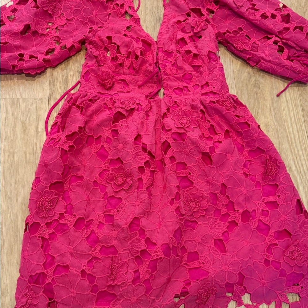 Influencer fave Hot Pink Lace Crochet Mini Dress - Picture 7 of 10